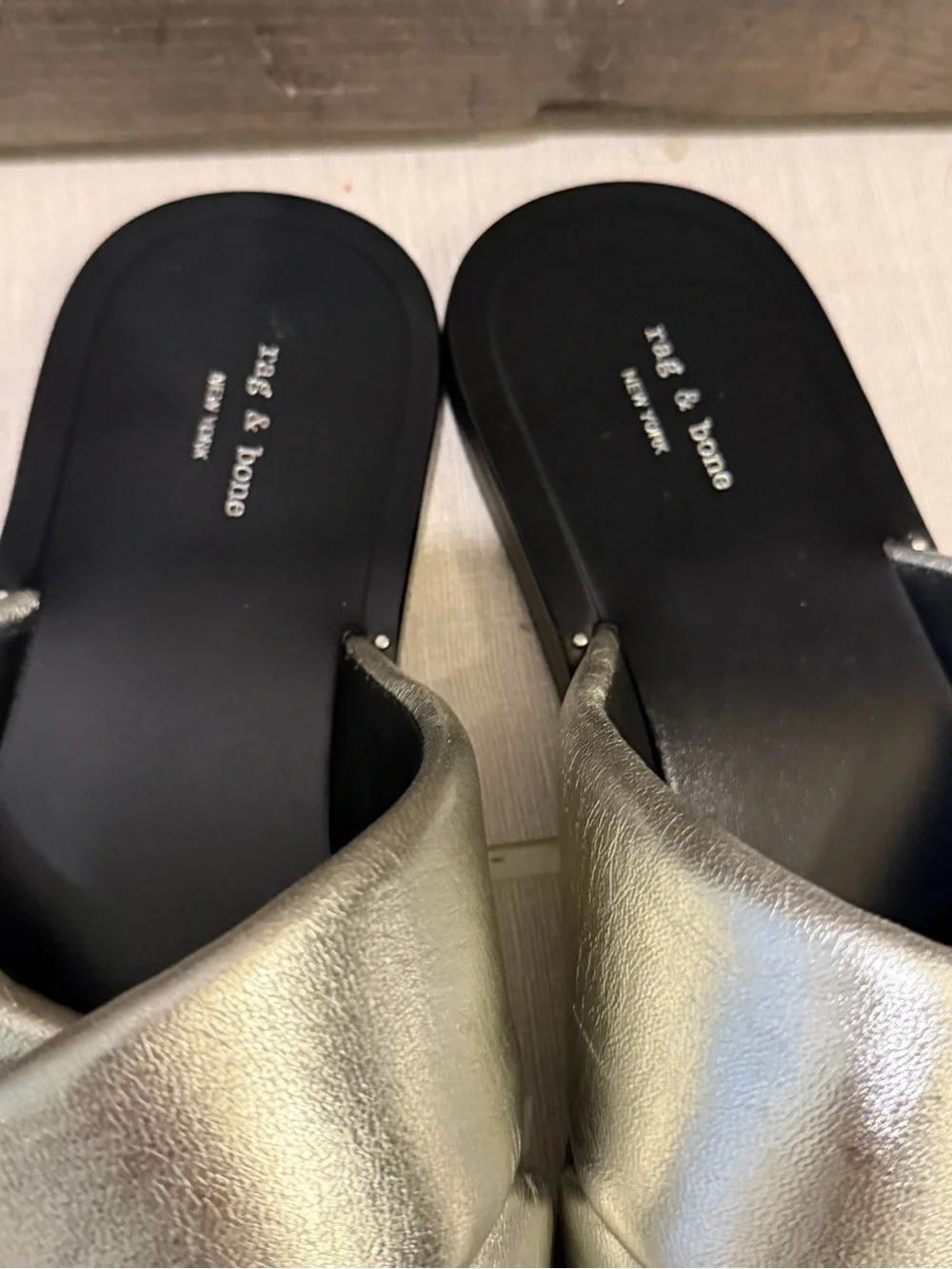 rag & bone Keaton Silver Metallic Crisscross Slide Sandals size 36 never worn - Picture 5 of 9